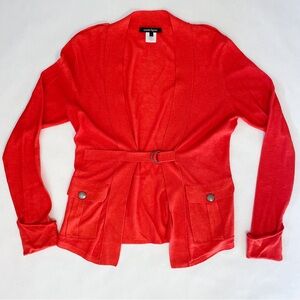 Nanette Lepore Silk & Linen Coral Orange Belted Cardigan